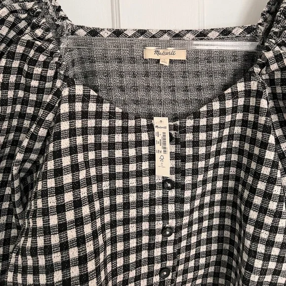 NWT Madewell Puffed-Sleeve Gingham Cropped Top - Picture 3 of 5